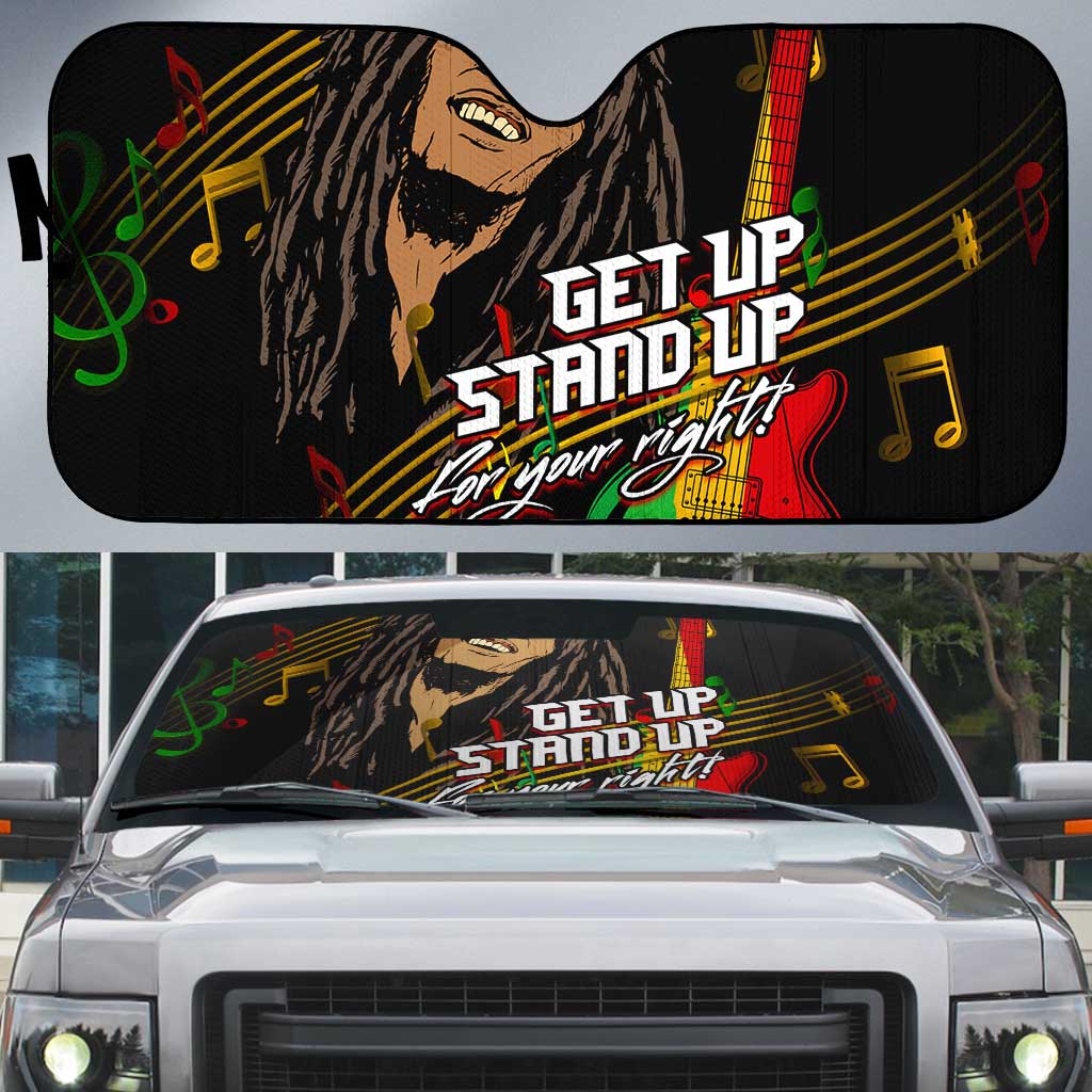 Legend Bob Get Up Stand Up Auto Sun Shade Black Jamaican Reggae Multicolored