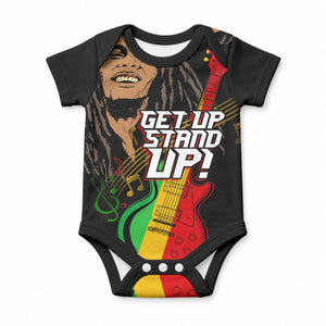 Legend Bob Get Up Stand Up Baby Onesie Black Jamaican Reggae Multicolored
