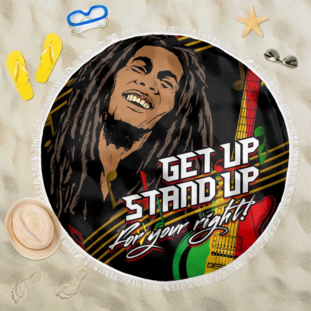 Legend Bob Get Up Stand Up Beach Blanket Black Jamaican Reggae Multicolored