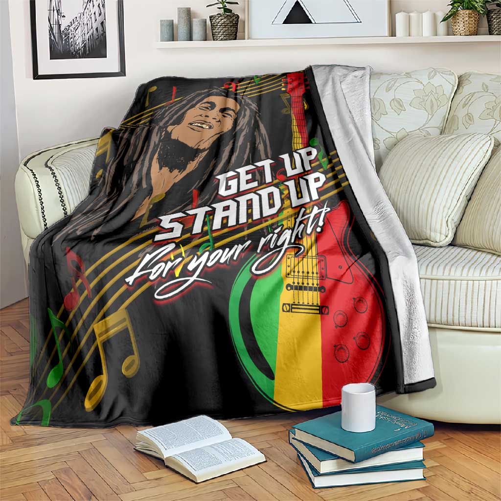 Legend Bob Get Up Stand Up Blanket Black Jamaican Reggae Multicolored