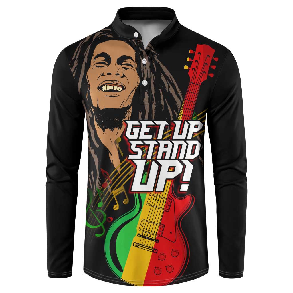 Legend Bob Get Up Stand Up Button Sweatshirt Black Jamaican Reggae Multicolored