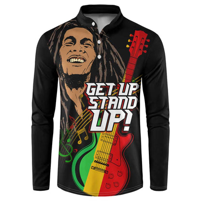 Legend Bob Get Up Stand Up Button Sweatshirt Black Jamaican Reggae Multicolored