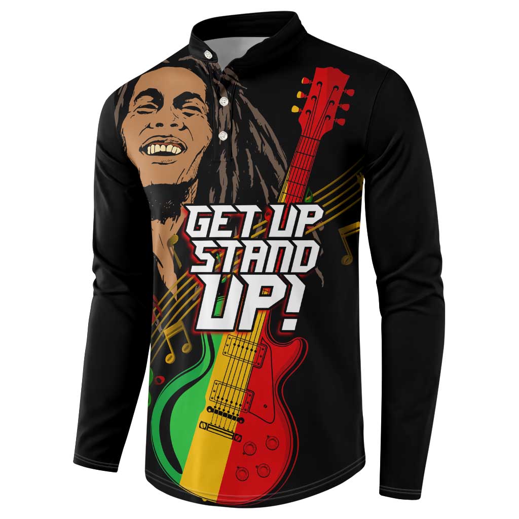 Legend Bob Get Up Stand Up Button Sweatshirt Black Jamaican Reggae Multicolored