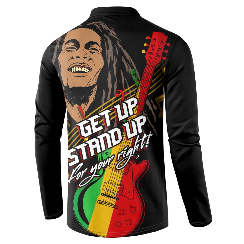 Legend Bob Get Up Stand Up Button Sweatshirt Black Jamaican Reggae Multicolored