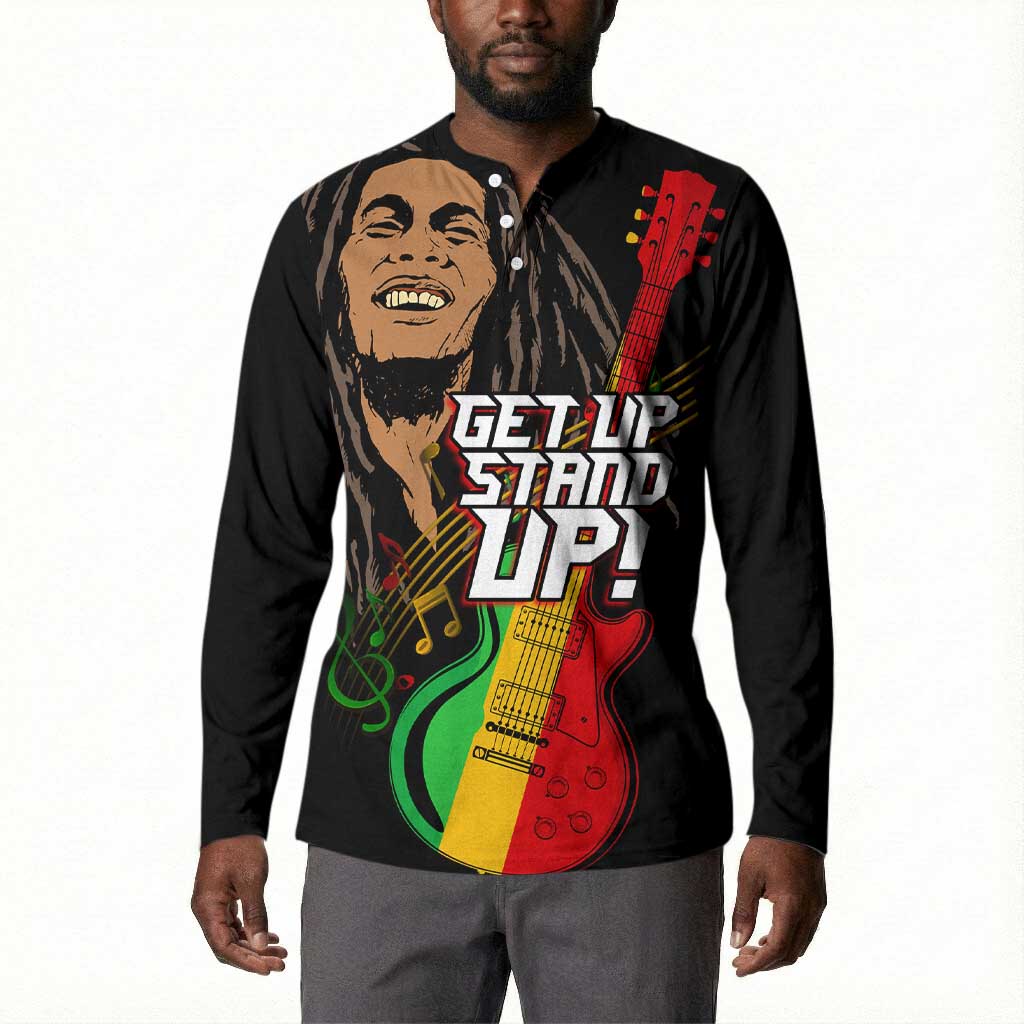 Legend Bob Get Up Stand Up Button Sweatshirt Black Jamaican Reggae Multicolored