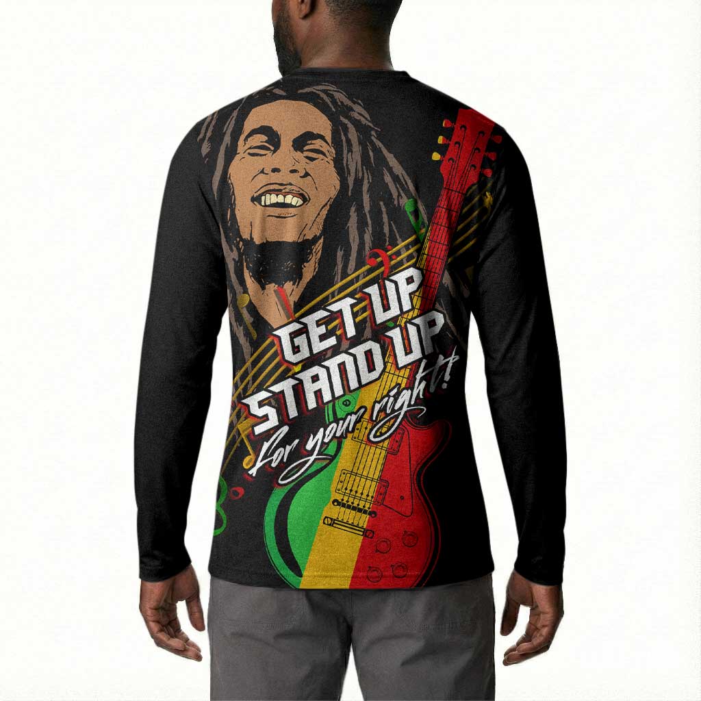 Legend Bob Get Up Stand Up Button Sweatshirt Black Jamaican Reggae Multicolored