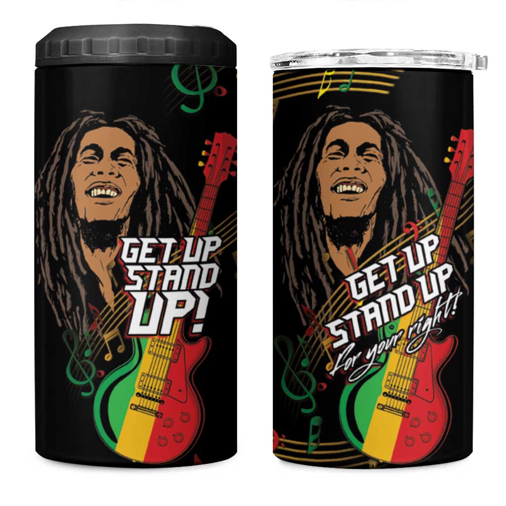 Legend Bob Get Up Stand Up 4 in 1 Can Cooler Tumbler Black Jamaican Reggae Multicolored