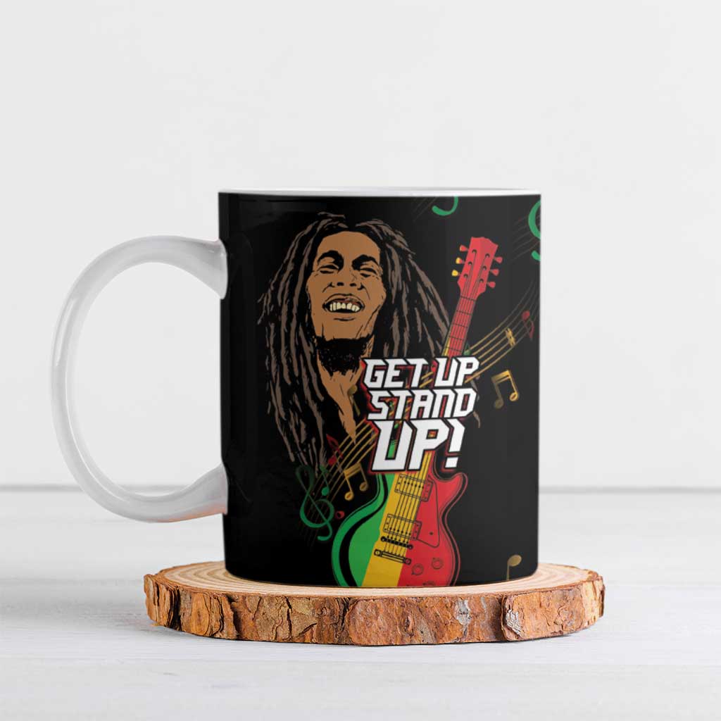 Legend Bob Get Up Stand Up Ceramic Mug Black Jamaican Reggae Multicolored