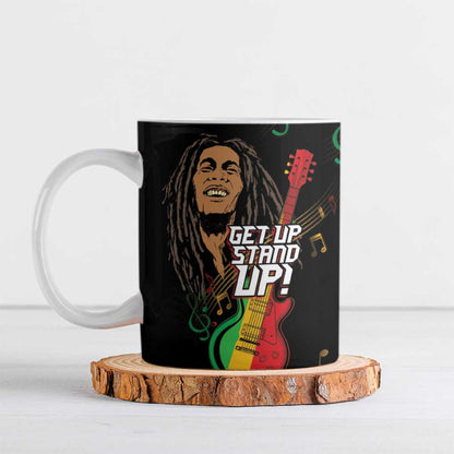 Legend Bob Get Up Stand Up Ceramic Mug Black Jamaican Reggae Multicolored