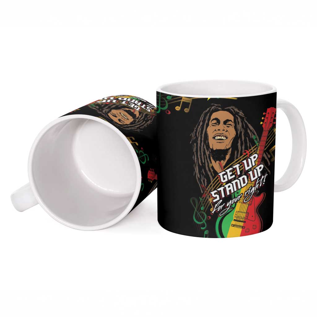 Legend Bob Get Up Stand Up Ceramic Mug Black Jamaican Reggae Multicolored