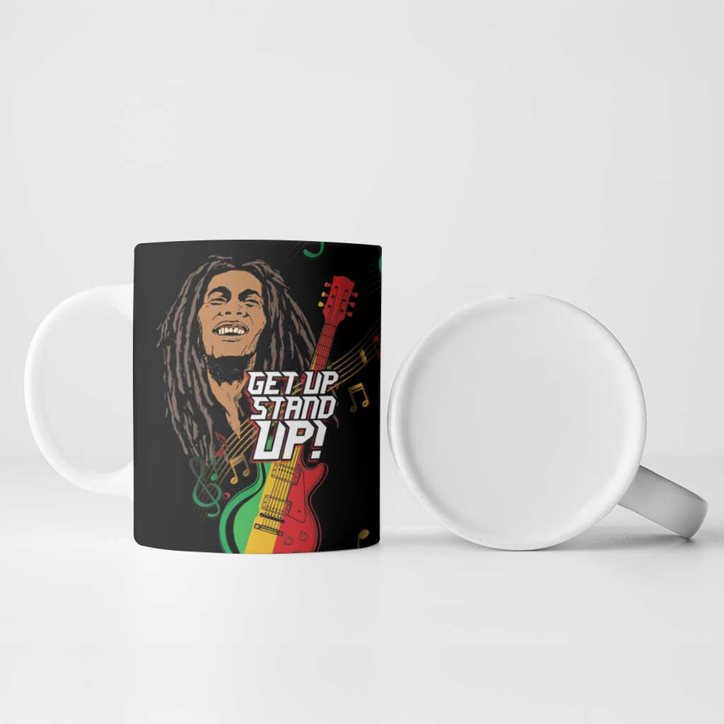 Legend Bob Get Up Stand Up Ceramic Mug Black Jamaican Reggae Multicolored