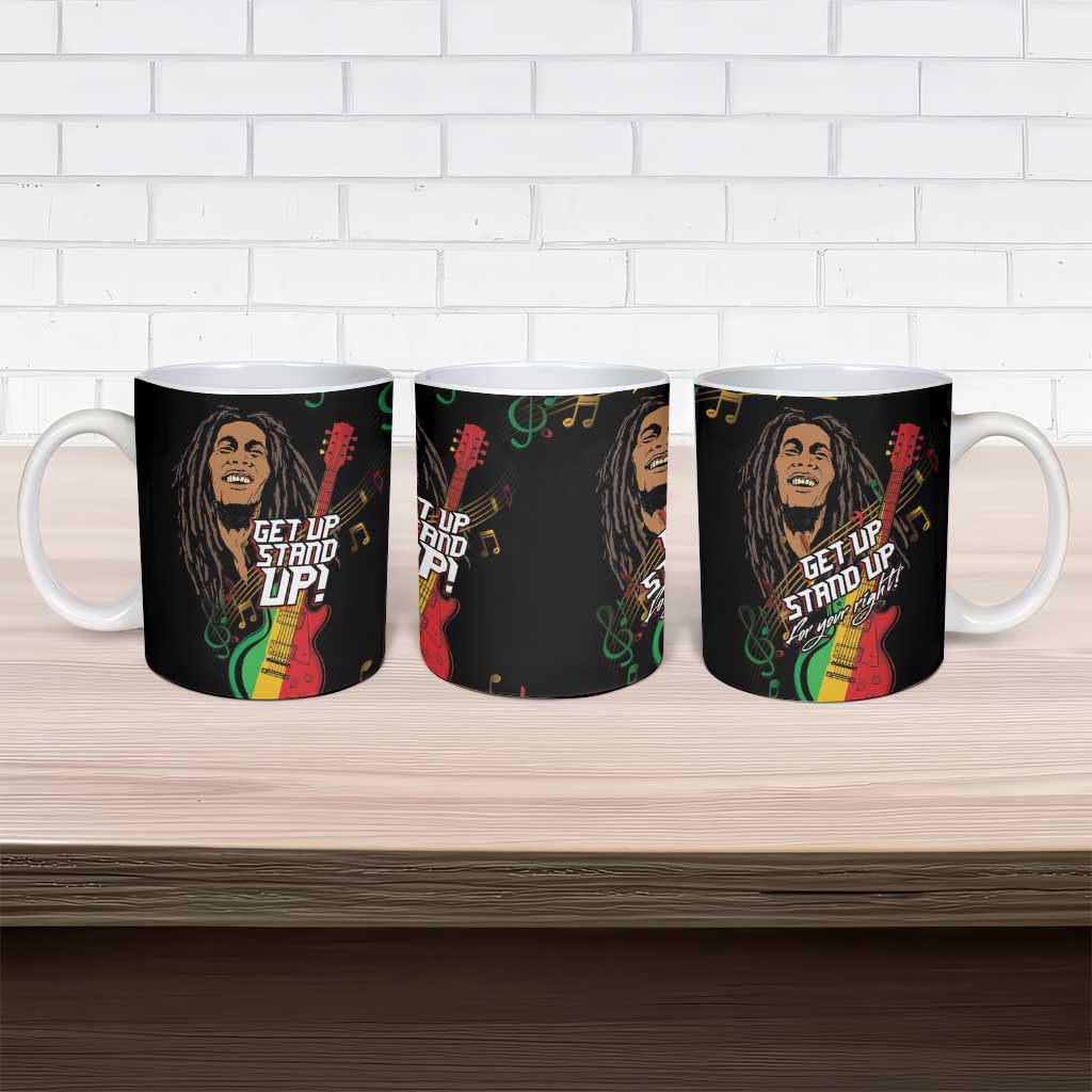 Legend Bob Get Up Stand Up Ceramic Mug Black Jamaican Reggae Multicolored