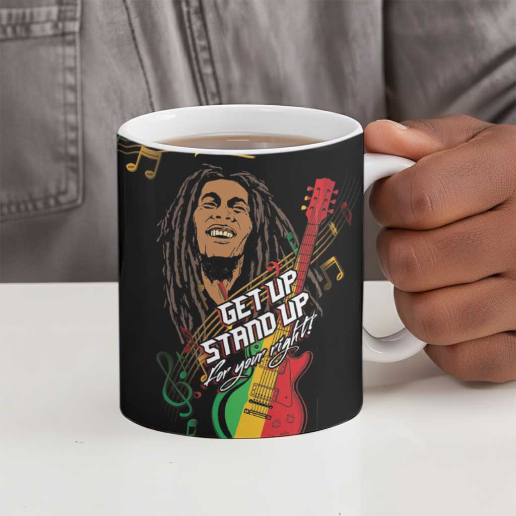 Legend Bob Get Up Stand Up Ceramic Mug Black Jamaican Reggae Multicolored