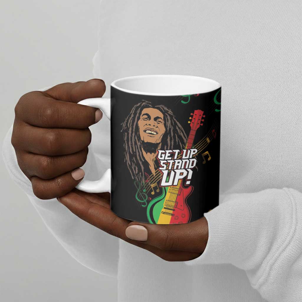 Legend Bob Get Up Stand Up Ceramic Mug Black Jamaican Reggae Multicolored