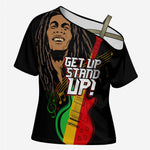 Legend Bob Get Up Stand Up Cross Shoulder Shirt Black Jamaican Reggae Multicolored