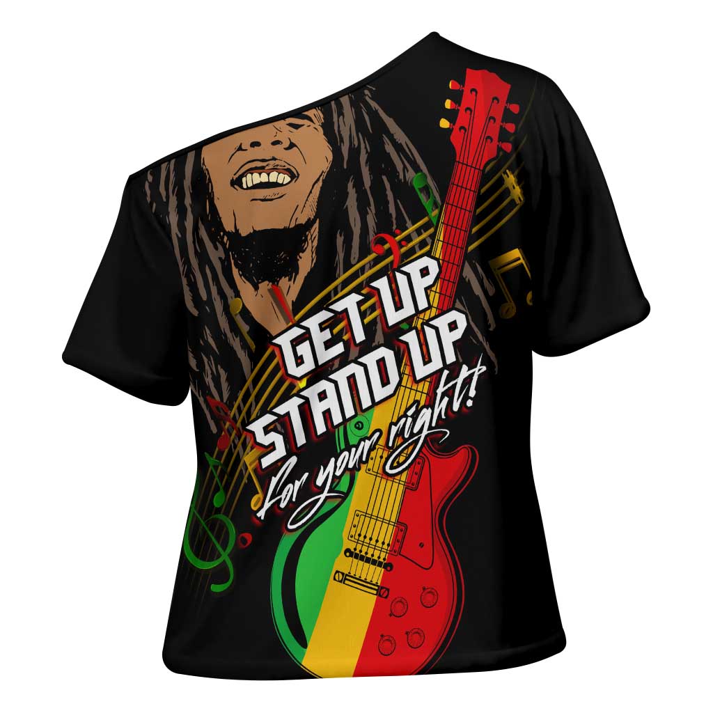 Legend Bob Get Up Stand Up Cross Shoulder Shirt Black Jamaican Reggae Multicolored