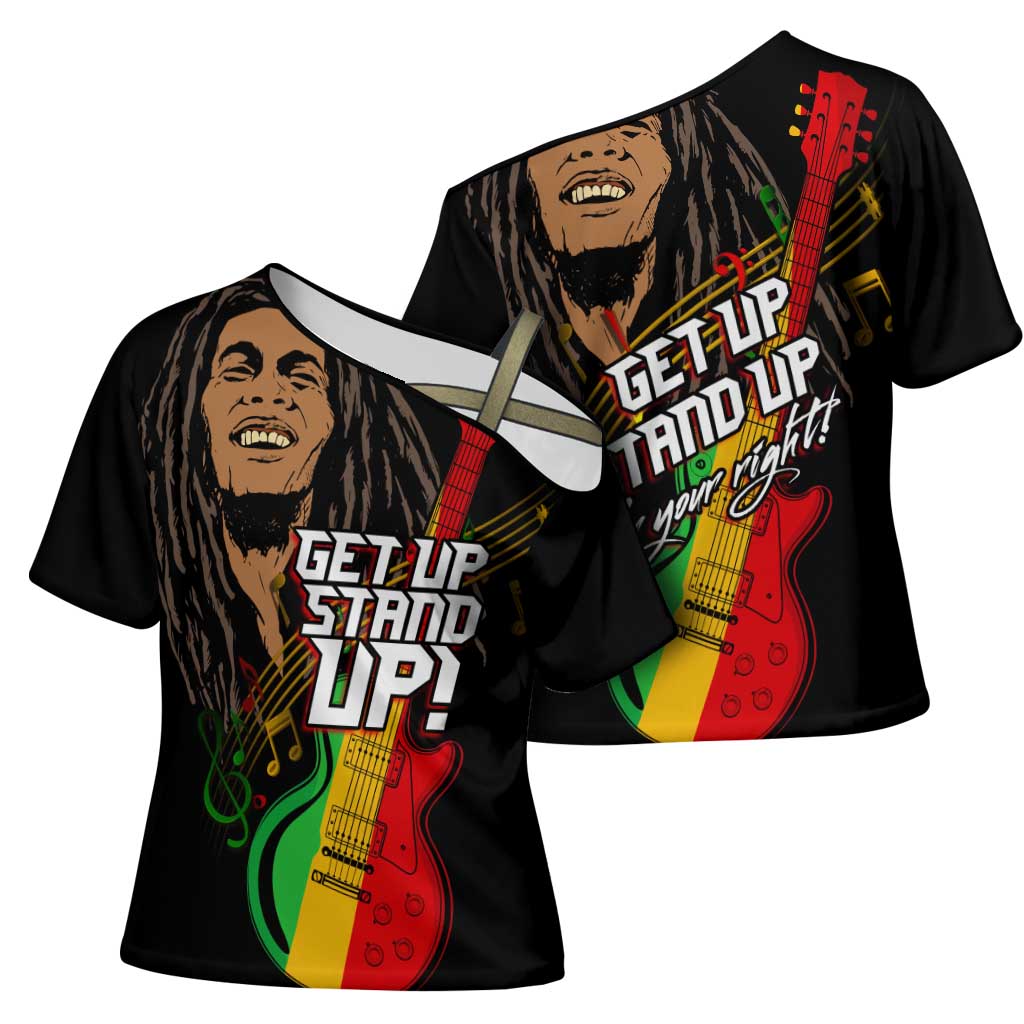 Legend Bob Get Up Stand Up Cross Shoulder Shirt Black Jamaican Reggae Multicolored