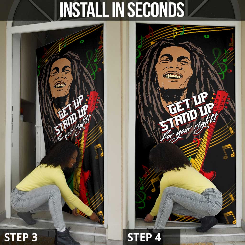 Legend Bob Get Up Stand Up Door Cover Black Jamaican Reggae Multicolored