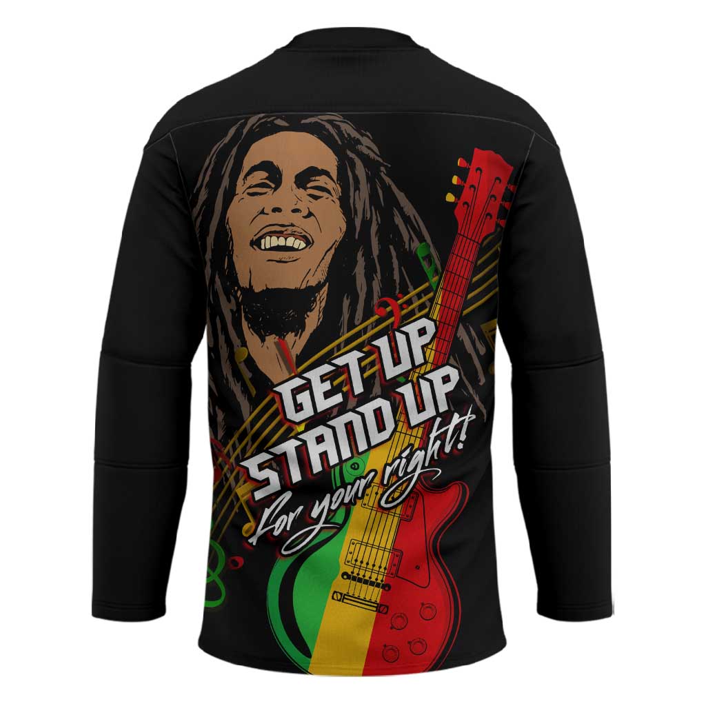 Legend Bob Get Up Stand Up Hockey Jersey Black Jamaican Reggae Multicolored