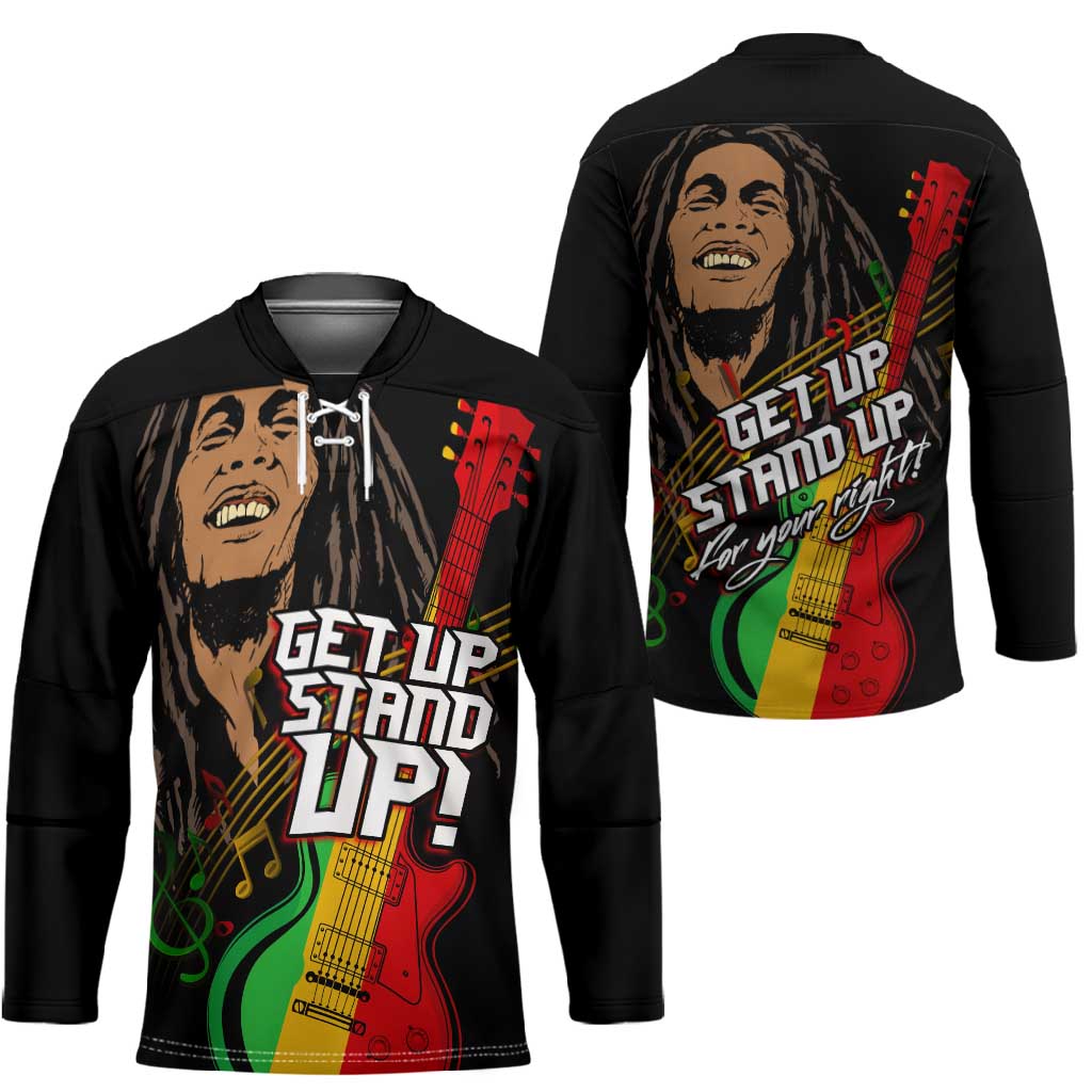 Legend Bob Get Up Stand Up Hockey Jersey Black Jamaican Reggae Multicolored