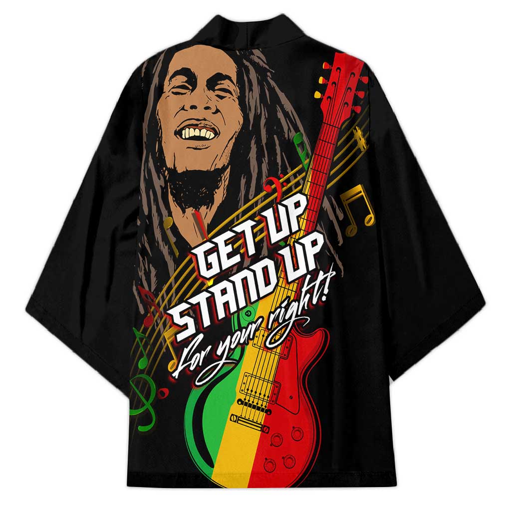 Legend Bob Get Up Stand Up Kimono Black Jamaican Reggae Multicolored