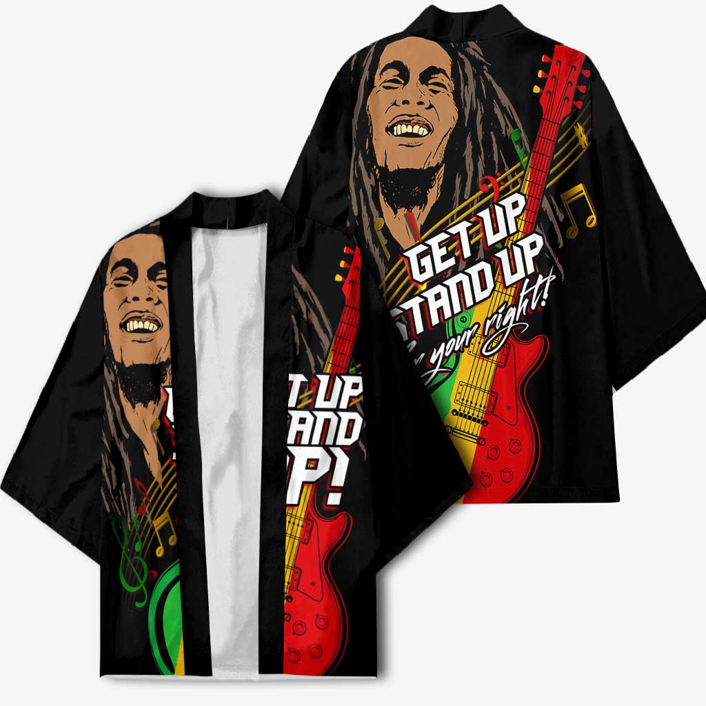 Legend Bob Get Up Stand Up Kimono Black Jamaican Reggae Multicolored