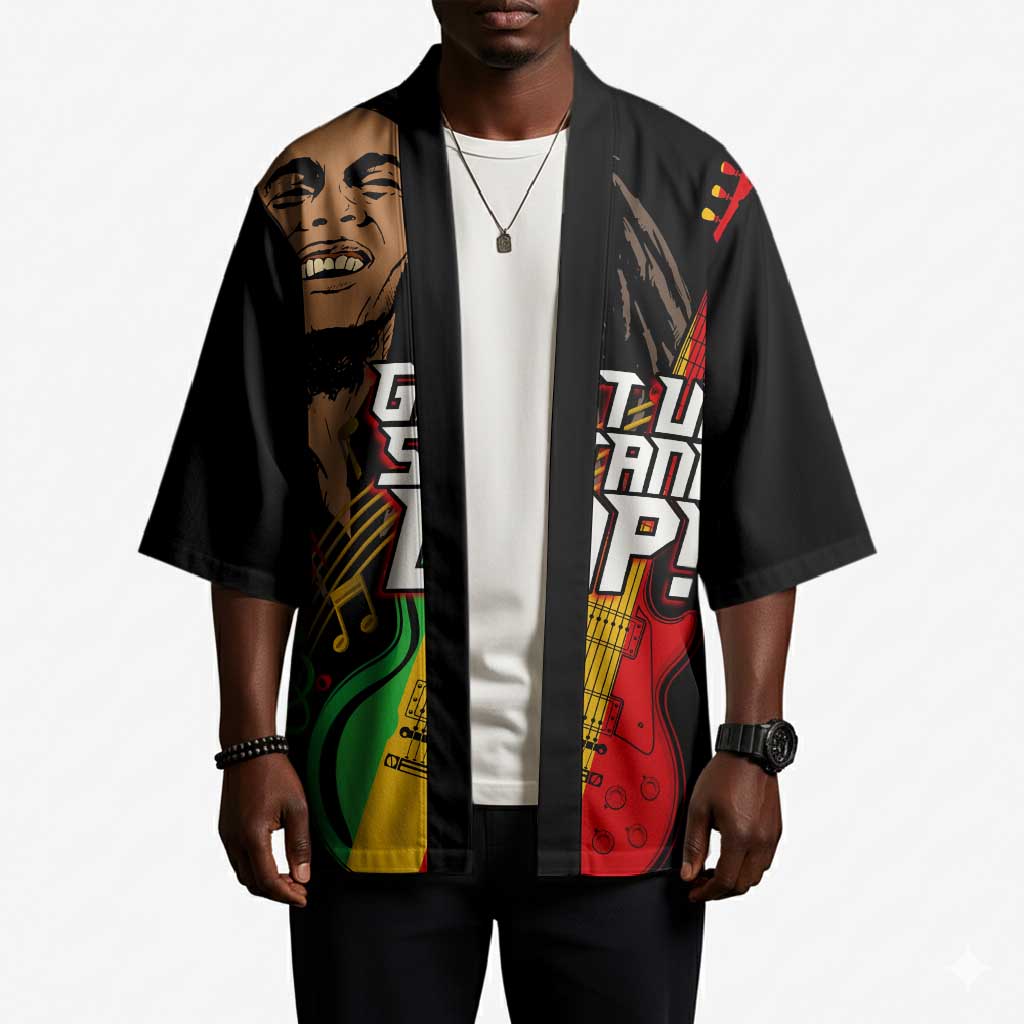 Legend Bob Get Up Stand Up Kimono Black Jamaican Reggae Multicolored