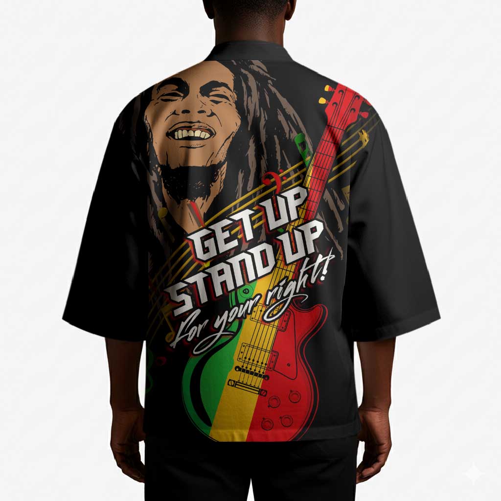 Legend Bob Get Up Stand Up Kimono Black Jamaican Reggae Multicolored