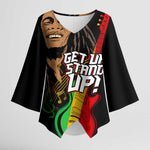 Legend Bob Get Up Stand Up Kimono Sleeve Blouse Black Jamaican Reggae Multicolored