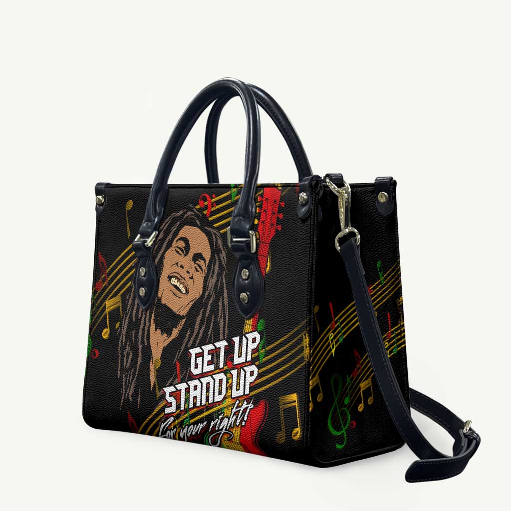 Legend Bob Get Up Stand Up Leather Bag Black Jamaican Reggae Multicolored