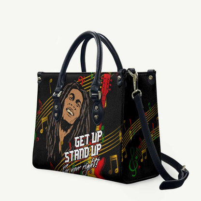 Legend Bob Get Up Stand Up Leather Bag Black Jamaican Reggae Multicolored