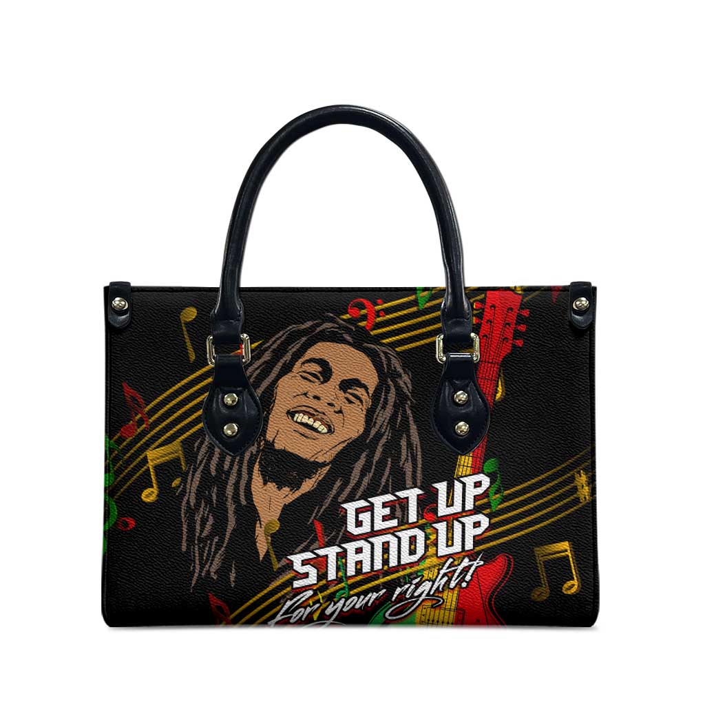 Legend Bob Get Up Stand Up Leather Bag Black Jamaican Reggae Multicolored