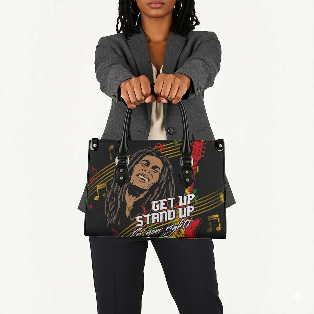 Legend Bob Get Up Stand Up Leather Bag Black Jamaican Reggae Multicolored