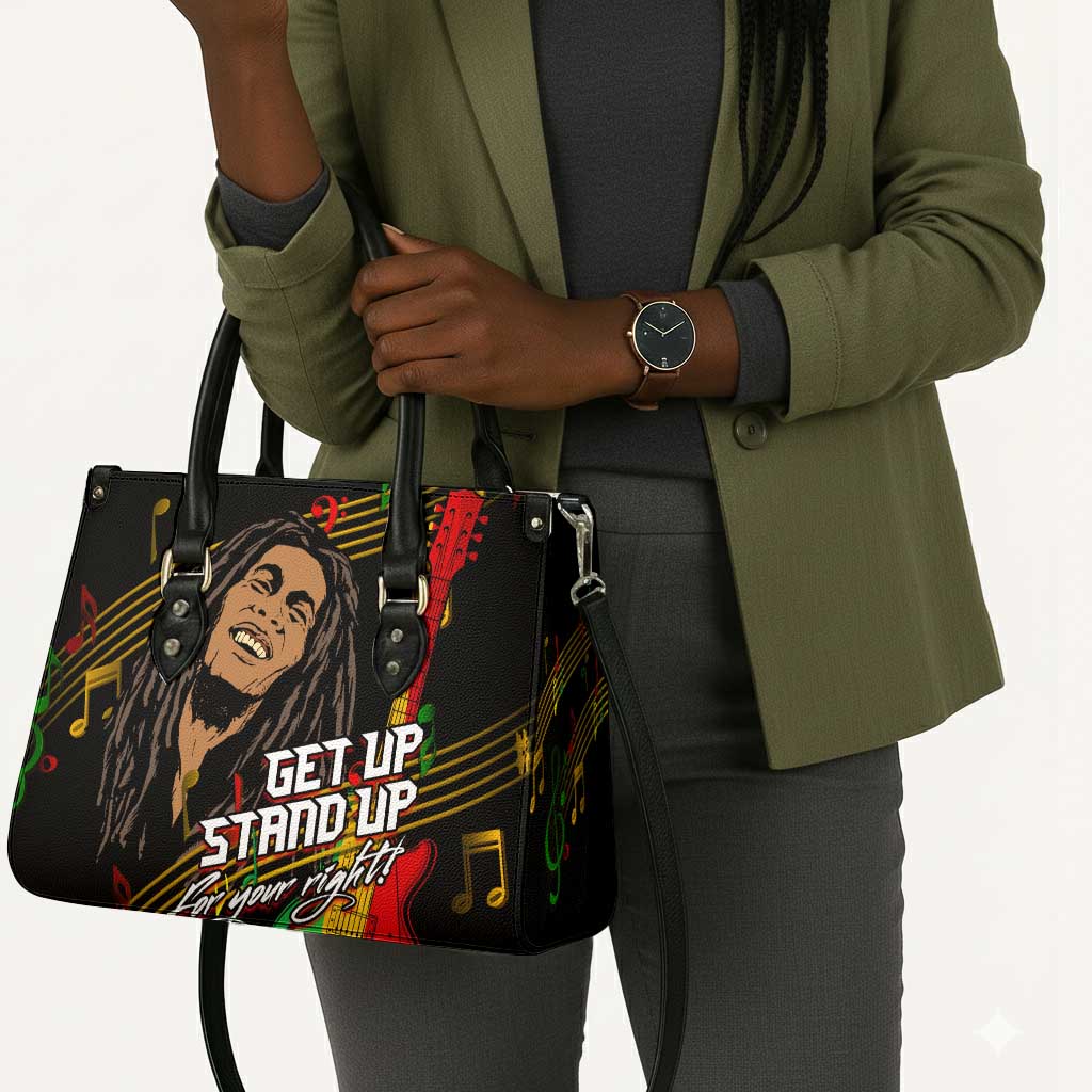 Legend Bob Get Up Stand Up Leather Bag Black Jamaican Reggae Multicolored