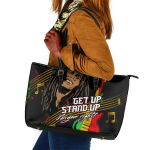 Legend Bob Get Up Stand Up Leather Tote Bag Black Jamaican Reggae Multicolored