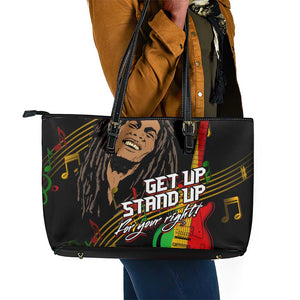 Legend Bob Get Up Stand Up Leather Tote Bag Black Jamaican Reggae Multicolored