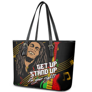 Legend Bob Get Up Stand Up Leather Tote Bag Black Jamaican Reggae Multicolored