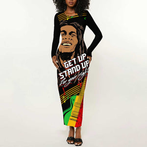 Legend Bob Get Up Stand Up Long Sleeve Bodycon Dress Black Jamaican Reggae Multicolored