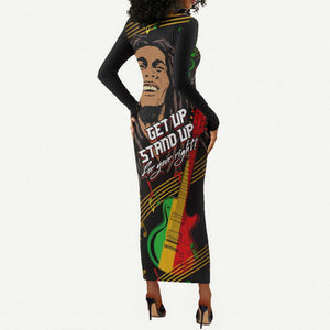 Legend Bob Get Up Stand Up Long Sleeve Bodycon Dress Black Jamaican Reggae Multicolored