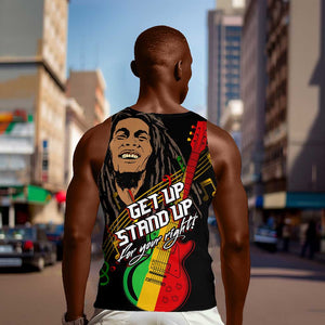 Legend Bob Get Up Stand Up Men Tank Top Black Jamaican Reggae Multicolored