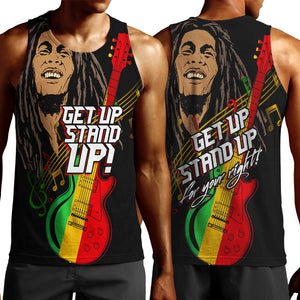 Legend Bob Get Up Stand Up Men Tank Top Black Jamaican Reggae Multicolored