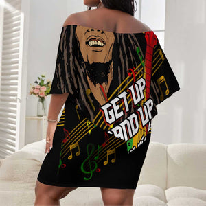 Legend Bob Get Up Stand Up Off Shoulder Short Dress Black Jamaican Reggae Multicolored