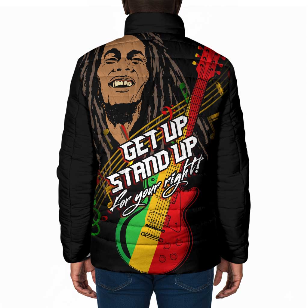 Legend Bob Get Up Stand Up Padded Jacket Black Jamaican Reggae Multicolored