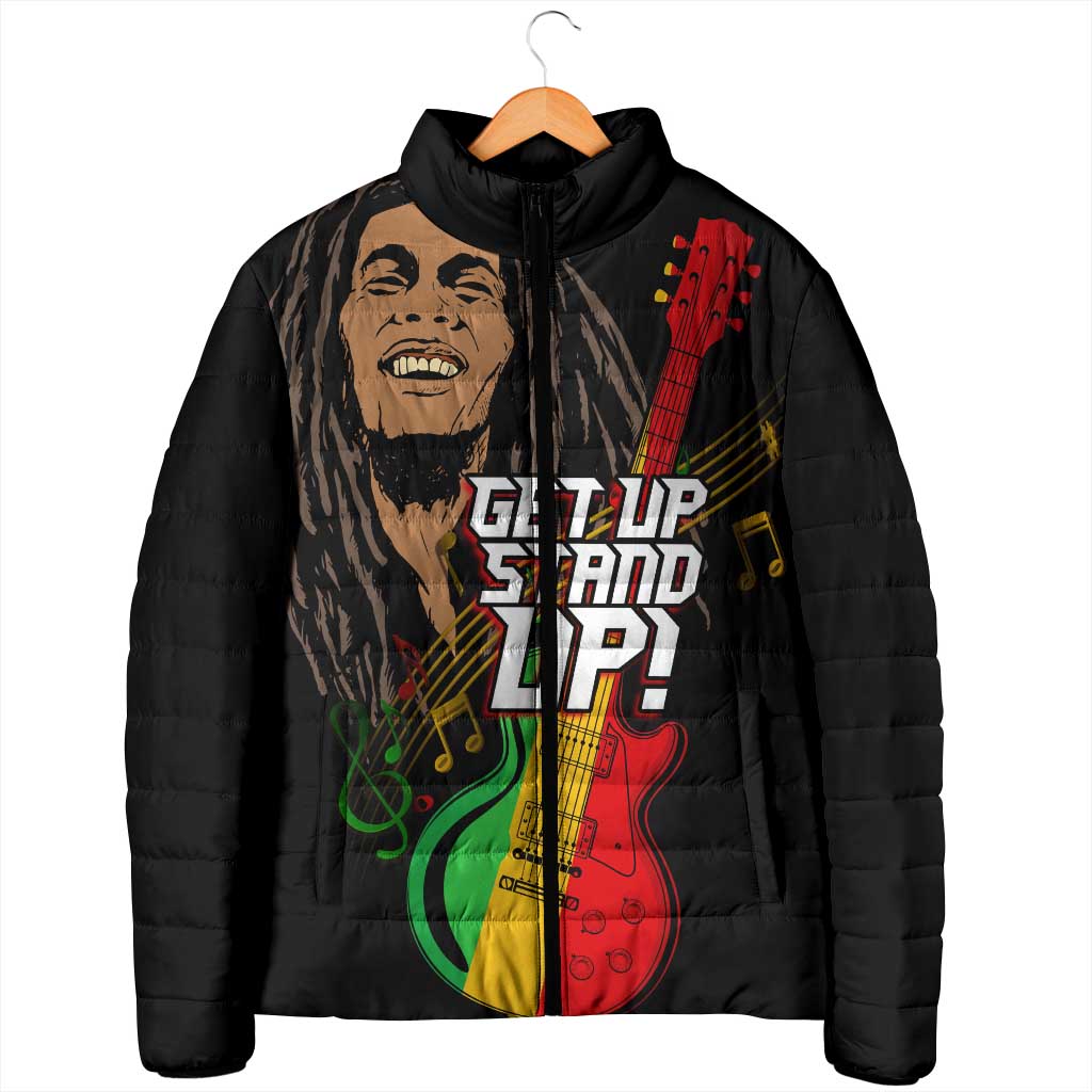 Legend Bob Get Up Stand Up Padded Jacket Black Jamaican Reggae Multicolored