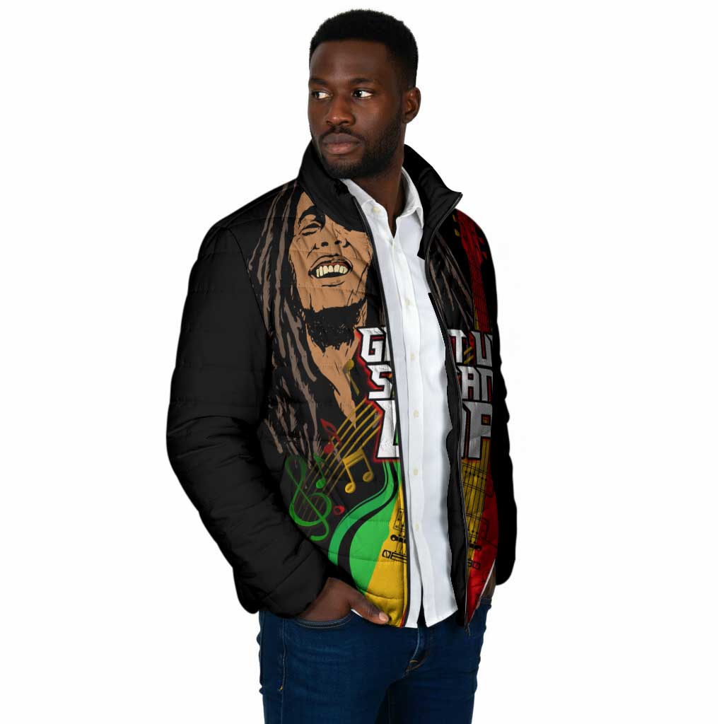 Legend Bob Get Up Stand Up Padded Jacket Black Jamaican Reggae Multicolored