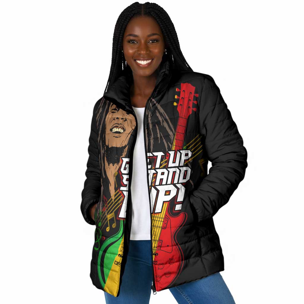 Legend Bob Get Up Stand Up Padded Jacket Black Jamaican Reggae Multicolored