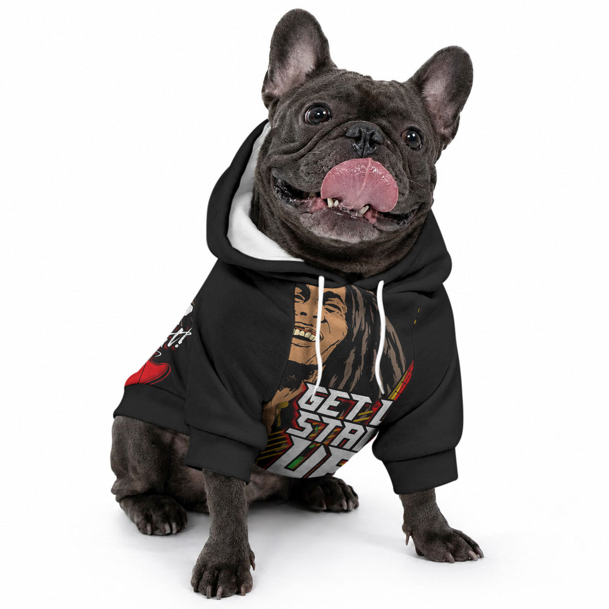 Legend Bob Get Up Stand Up Pet Hoodie Black Jamaican Reggae Multicolored