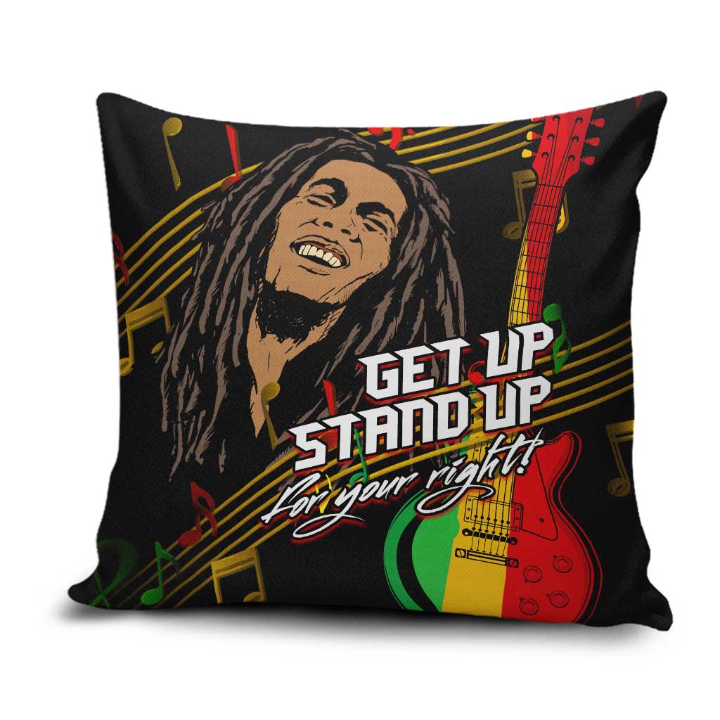 Legend Bob Get Up Stand Up Pillow Cover Black Jamaican Reggae Multicolored