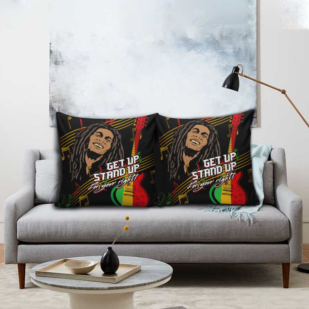 Legend Bob Get Up Stand Up Pillow Cover Black Jamaican Reggae Multicolored