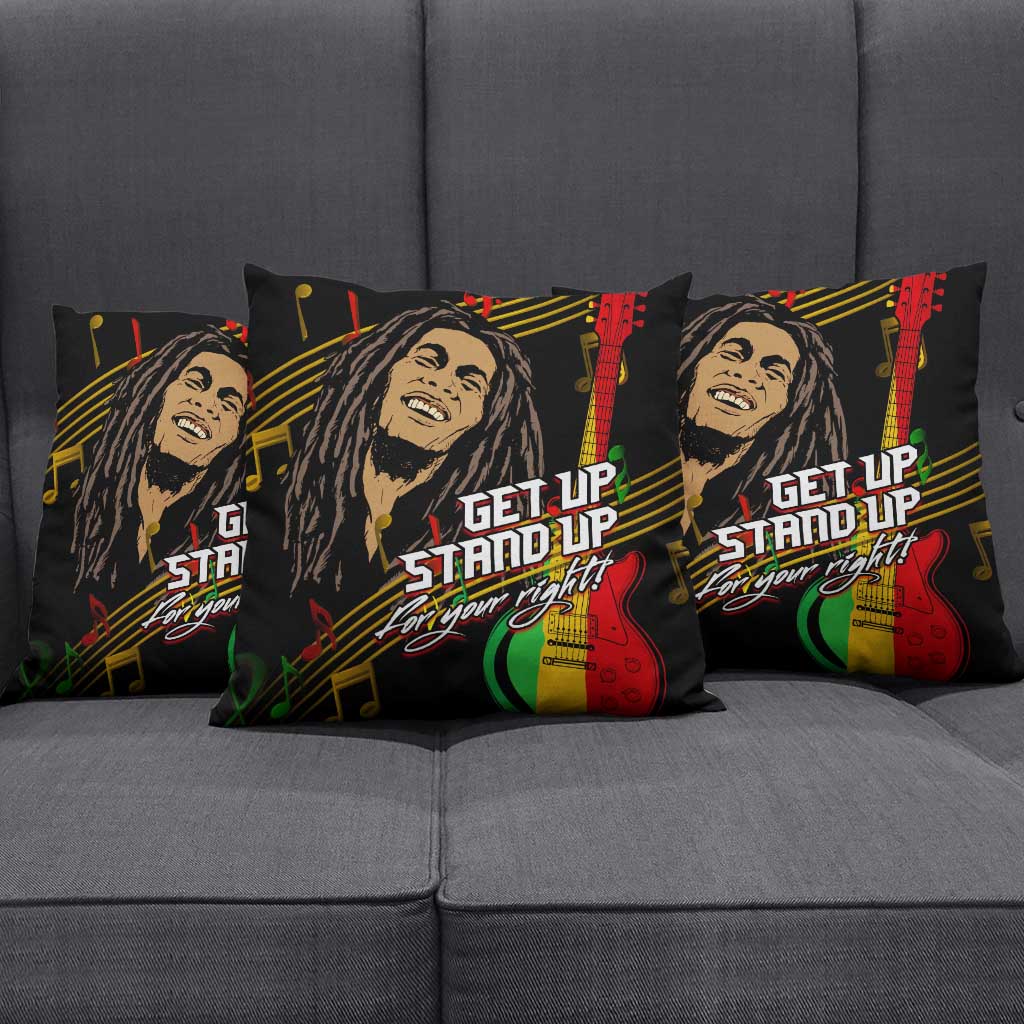 Legend Bob Get Up Stand Up Pillow Cover Black Jamaican Reggae Multicolored